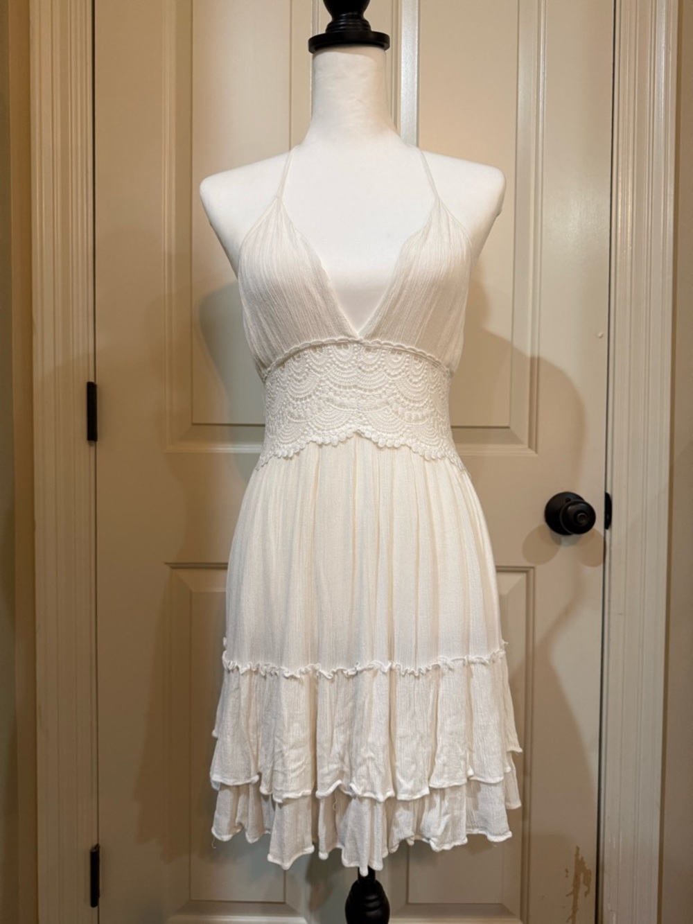 Promesa White Halter Lace Waist Mini Dress